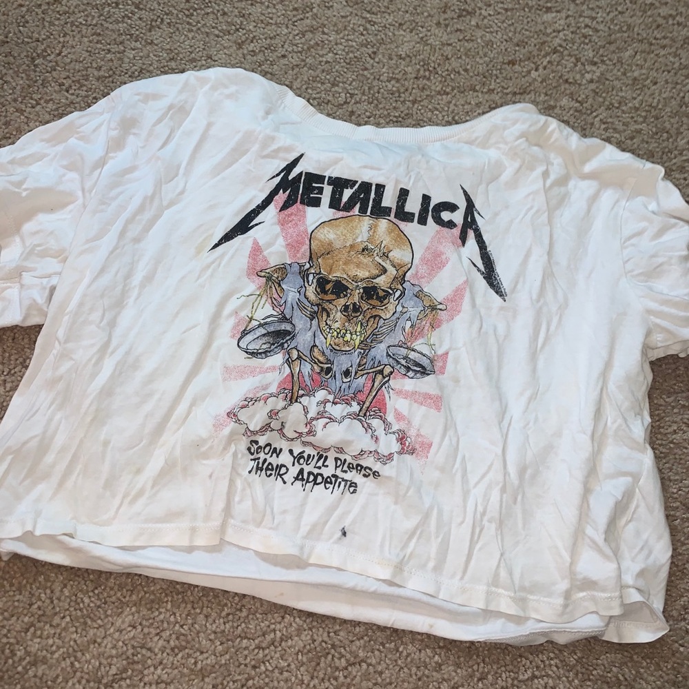white metallica crop top